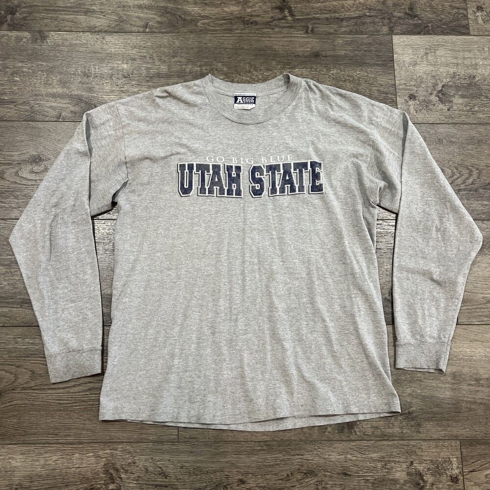 Vintage 90s Aggie Wear Utah State University Aggies Long Sleeve Gray T-Shirt XL